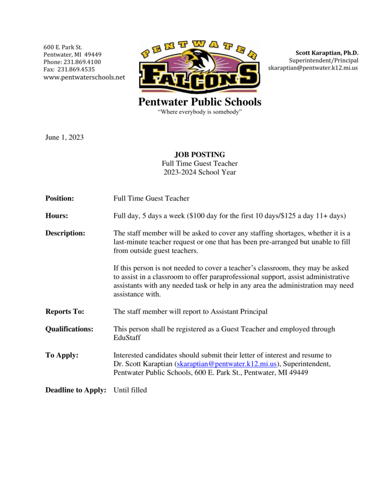 Guest Teacher Job Posting