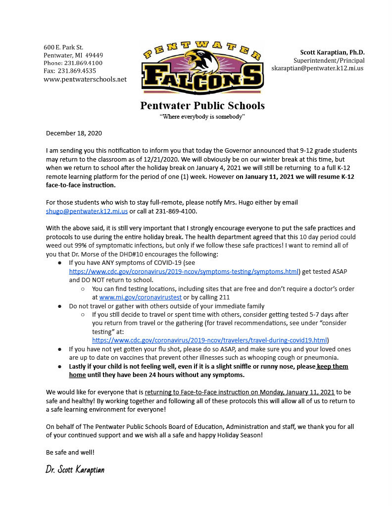 K-12 Face-to-face 1/11/2021