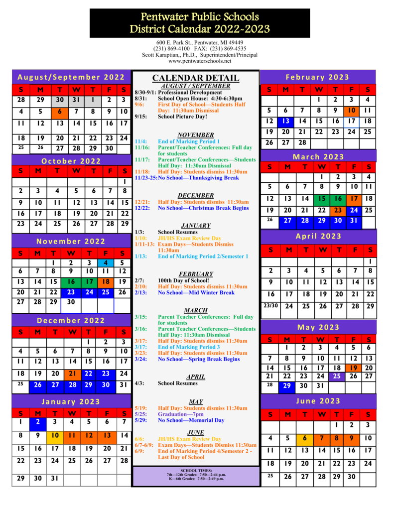 Pentwater Public Schools Calendar 20242025