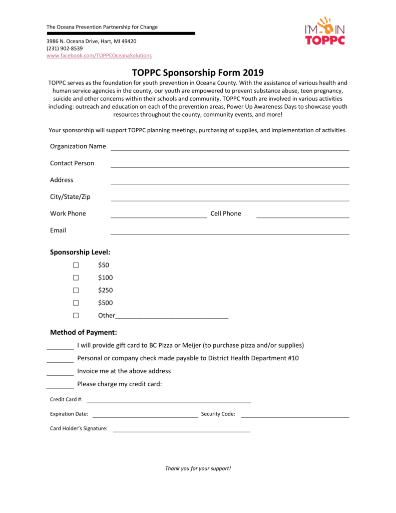 TOPPC Sponsorship Form